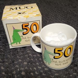 Vintage Over The Hill 50th Birthday joke mug 1989 80s 90s New in Box